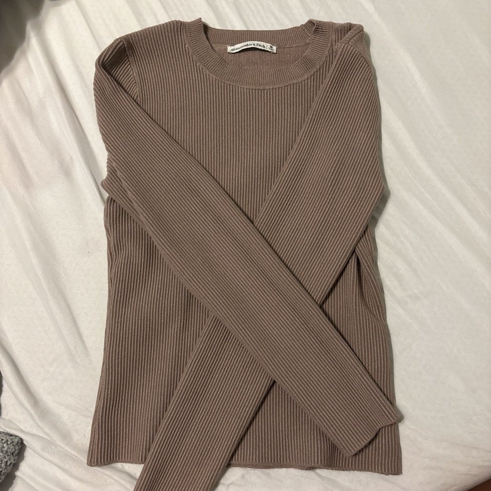 Abercrombie & Fitch Long Sleeve Ribbed Top - Taupe